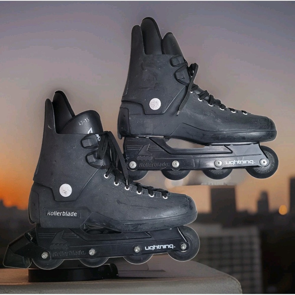 🛼Vintage 80's Rollerblade Lightning Inline Skates Italy Black Men 13 **c-video